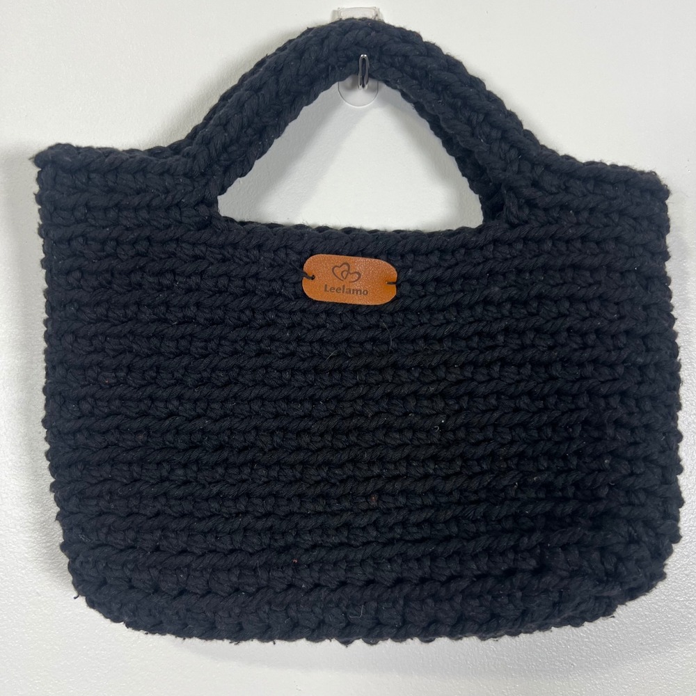 Leelamo Handmade Cotton Crochet Mini Tote Bag Black Knit Handbag
